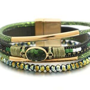 Vegan Leather Gemstone Wrap Bracelet